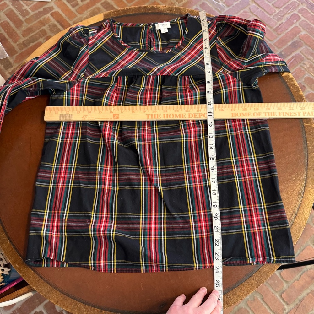 J. Crew Tartan Plaid Puff-Sleeve Top in Stretch Poplin Medium Red Black small - Picture 5 of 7